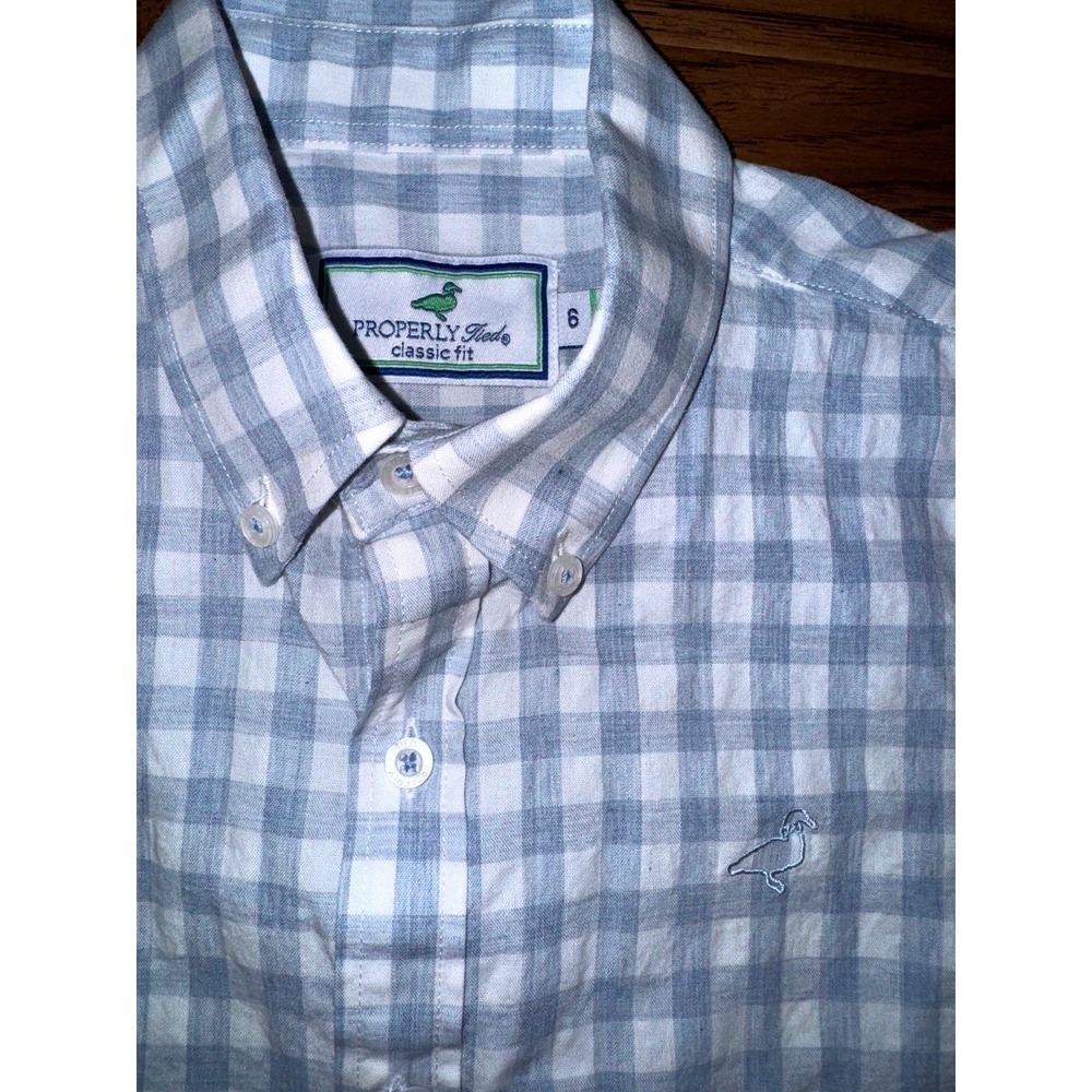Properly Tied Harbor Shirt S/S Rain Blue Gingham Classic Fit Kids‎ Size 6